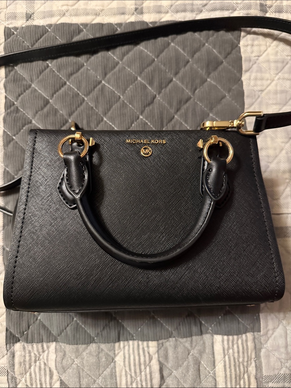 Michael Kors Black Saffiano Leather Mini Satchel with Gold Hardware